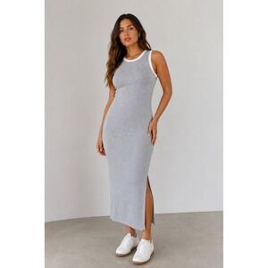 Justify Gray Ribbed Midi Tank Dress XL White Trim Bodycon Y2K 90s Minimalist